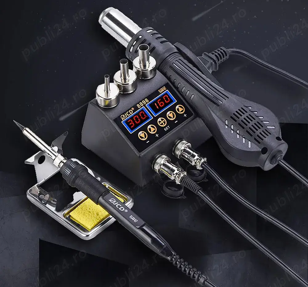 Statie de rework digitala, letcon + suflanta aer cald 2 in 1 cu 7 duze si 10 varfuri de rezerva