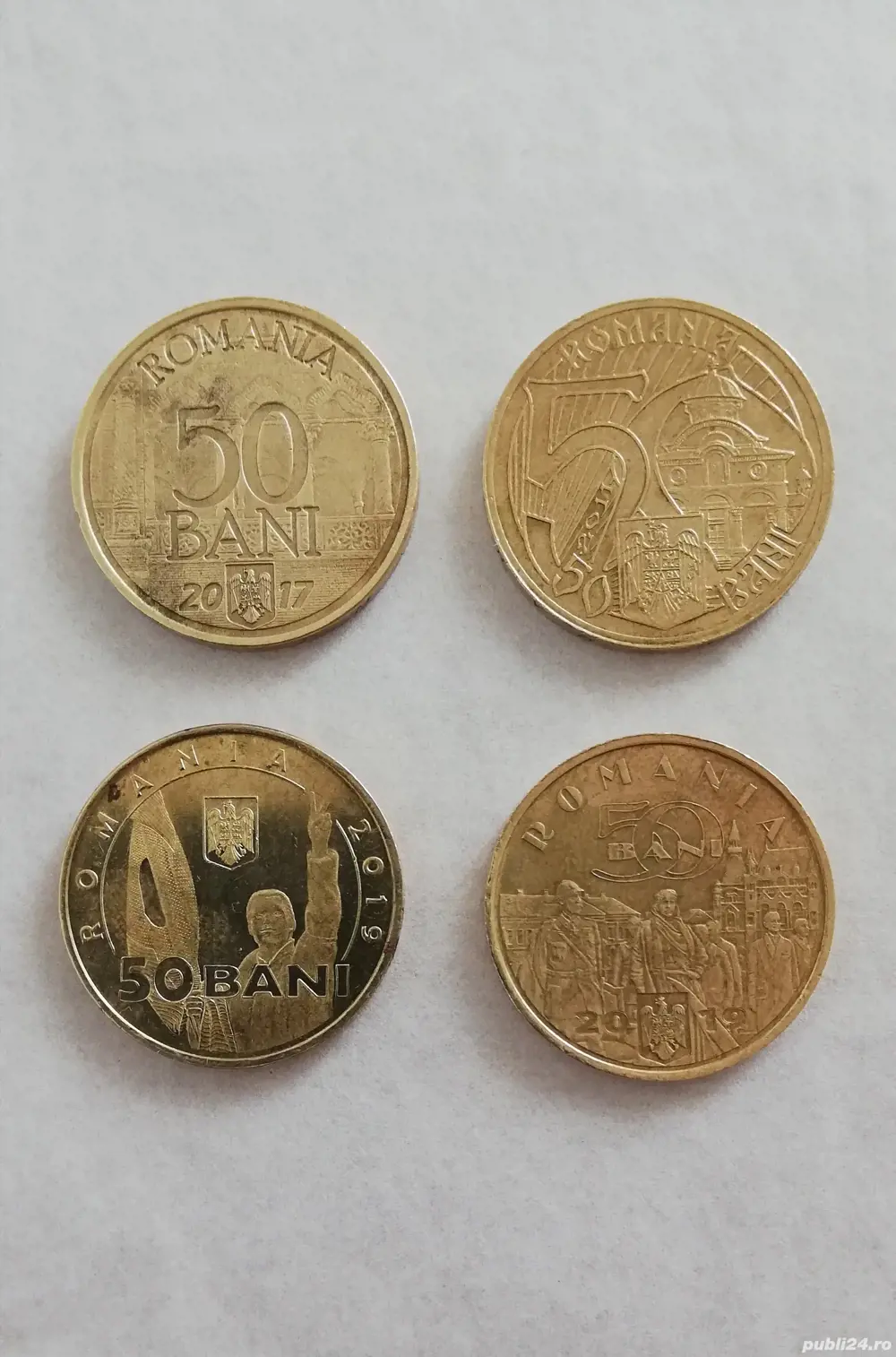 Moneda 50 bani - lot 4 monezi - Mircea cel Batran 2011, UE 2017, Revolutie si Ferdinand 2019