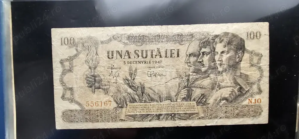 4 Bancnote 100 lei puse in circulatie in anul 1947.