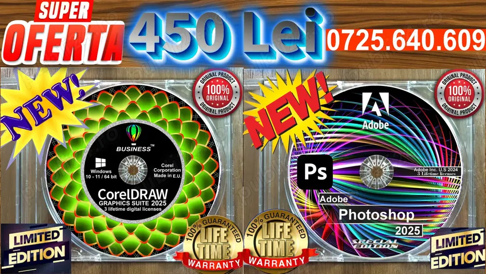 CorelDRAW Graphics Suite 2025 -3 Lifetime lic.-Adobe  Photoshop 2025-3 Lic. Permanente- SUPER OFERTA