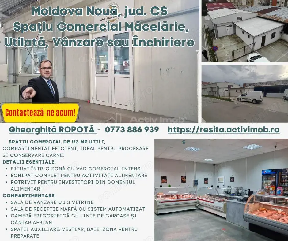 Moldova Noua, Spatiu Comercial - Macelarie, Utilata, Vanzare sau Inchiriere