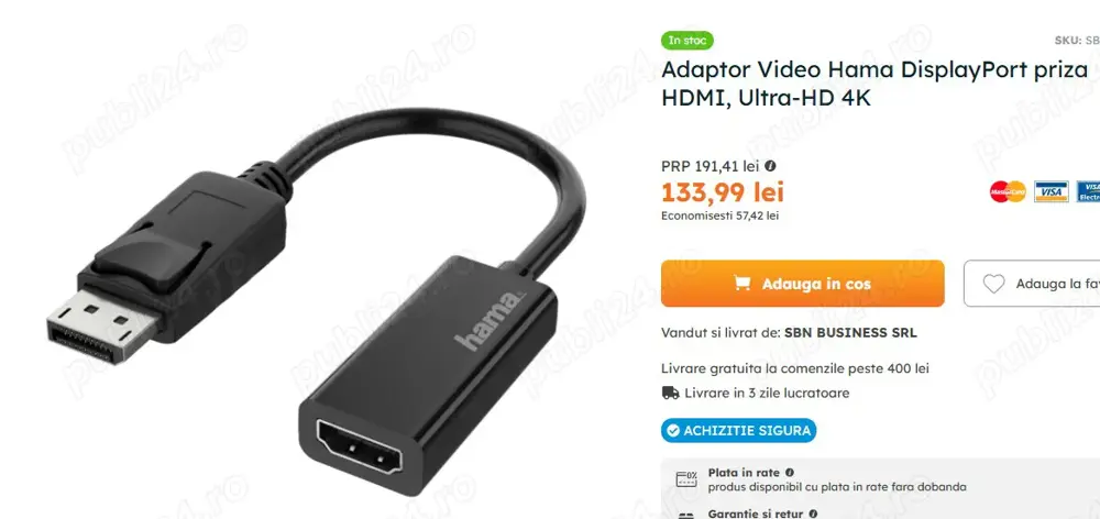 Adaptor Video DisplayPort la HDMI Ultra-HD 4K