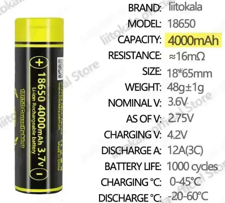 Acumulator 18650 4000mAh, 34  (Real) Liitokala