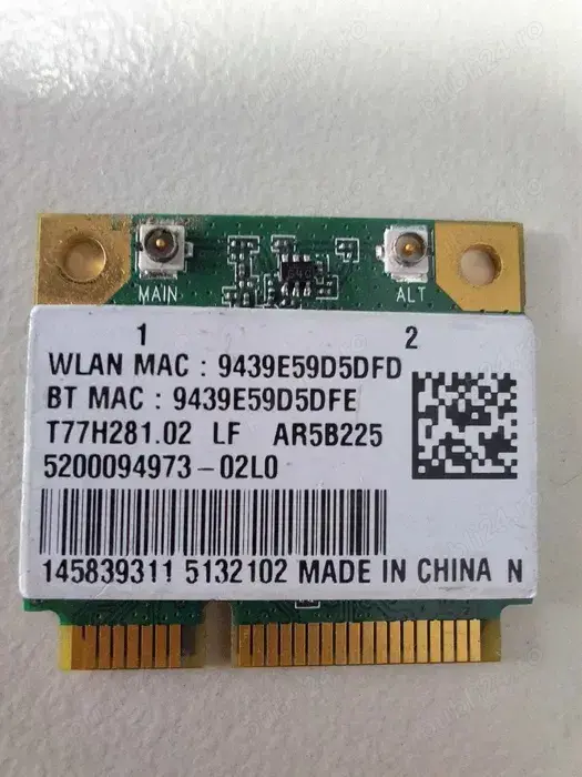 Placa WiFi + Bluetooth 4.0 Atheros AR5B225, 150Mbps 2.4Ghz, Mini PCI-E