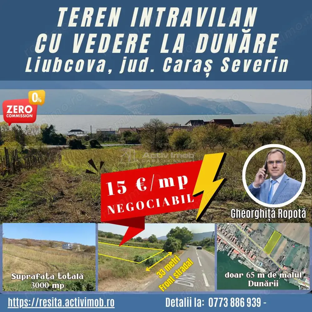 Teren Intravilan langa Dunare!  Disponibil la 15 Euro mp