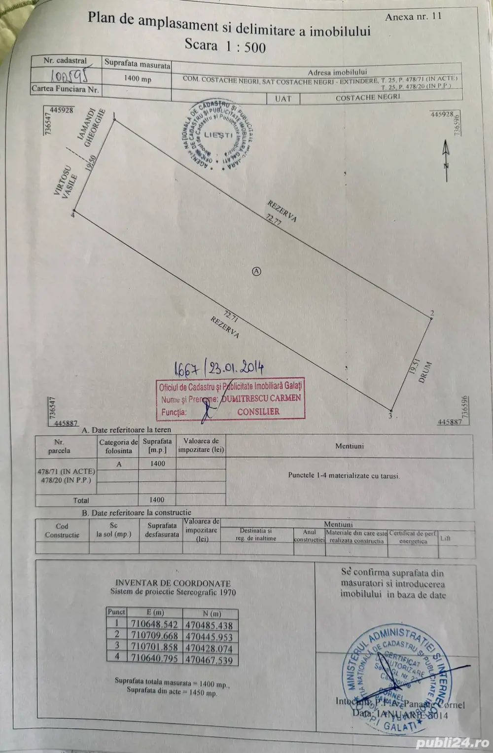 Vand teren intravilan-1400mp,com.Costache Negri Vand teren intravilan-1400mp,com.Costache Negri