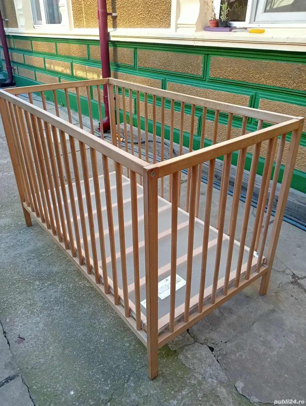 Pat bebe lemn natur 2 trepte cu sau fără saltea