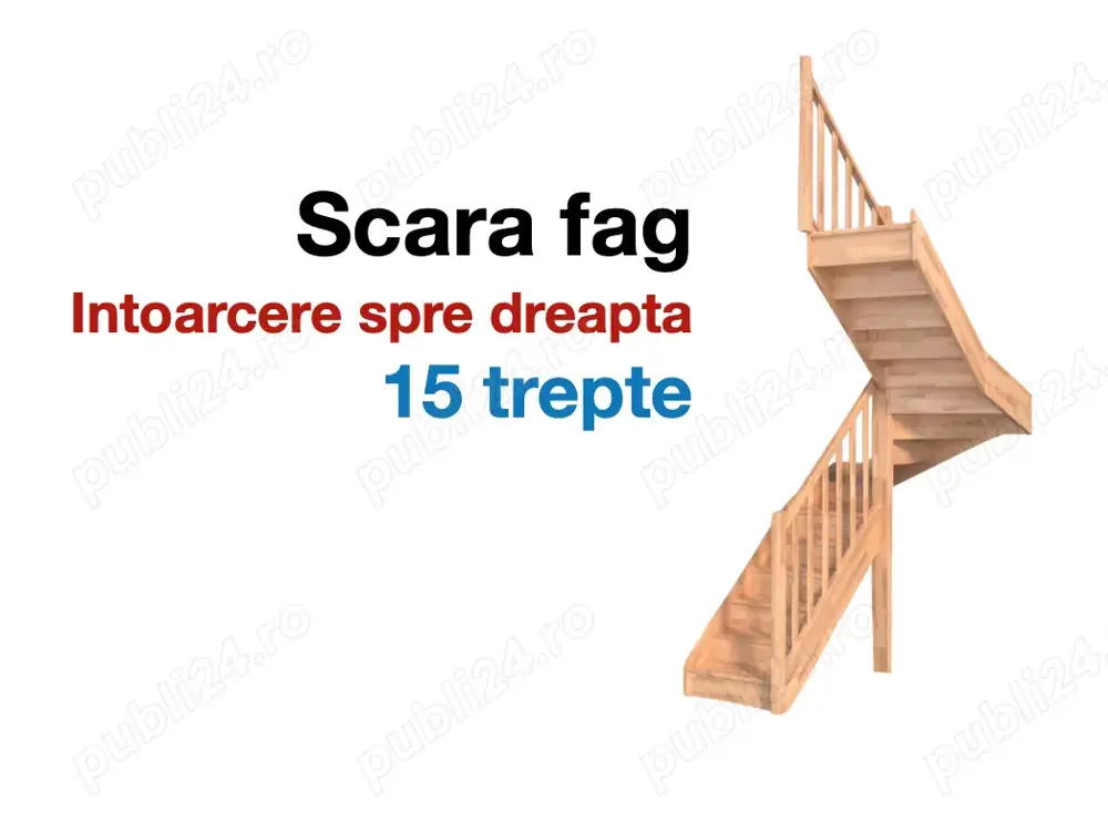 Scara de interior, lemn fag, intoarcere dreapta, 15 trepte, balustrada