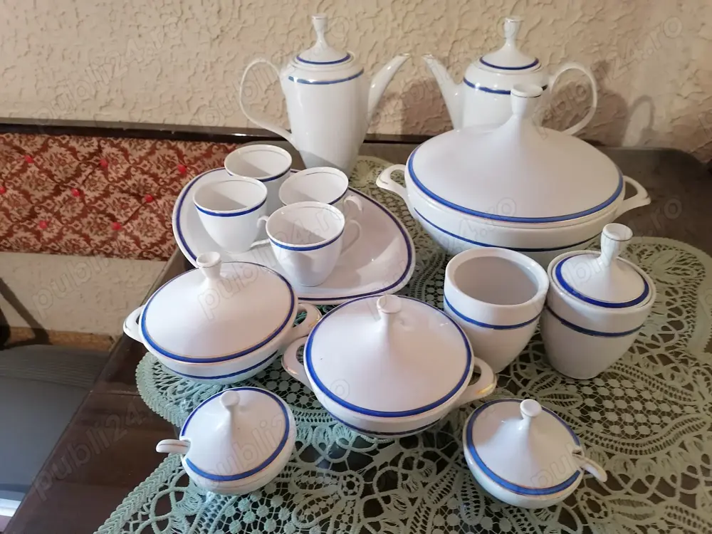 Componente serviciu de masă porțelan, 14 piese, made in RSR vintage