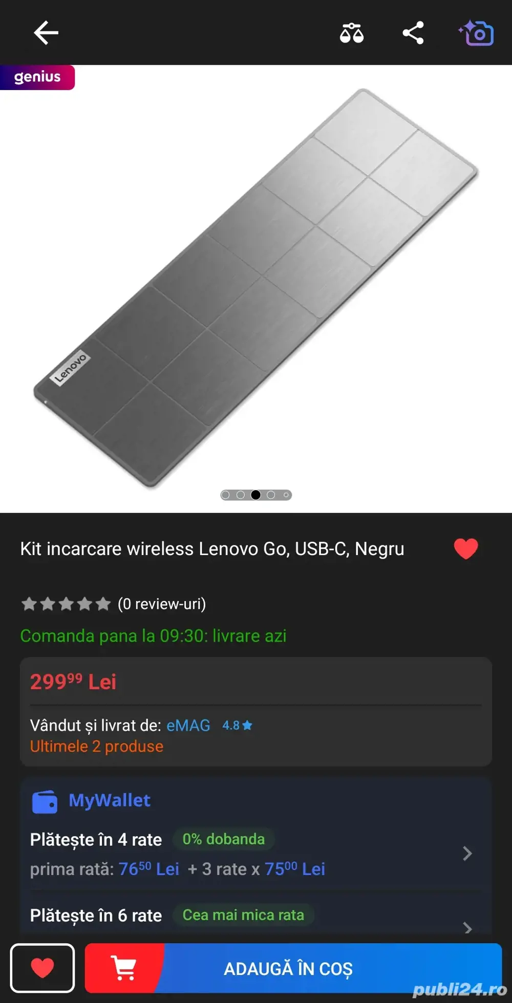 Kit incarcare wireless Lenovo Go, USB-C, Negru, nou, sigilat