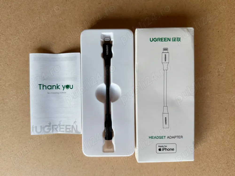 UGREEN adaptor audio Lightning la Jack 3.5 mm - MFI (Made for iPhone) - 10 cm - negru - Apple
