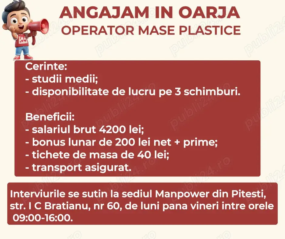 Angajam operatori mase plastice in Oarja