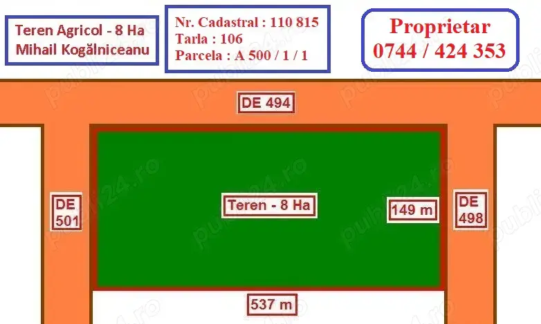 Teren Agricol - 8 Ha - de Vanzare - Mihail Kogalniceanu - Constanta Teren Agricol - 8 Ha - de Vanzare - Mihail Kogalniceanu - Constanta