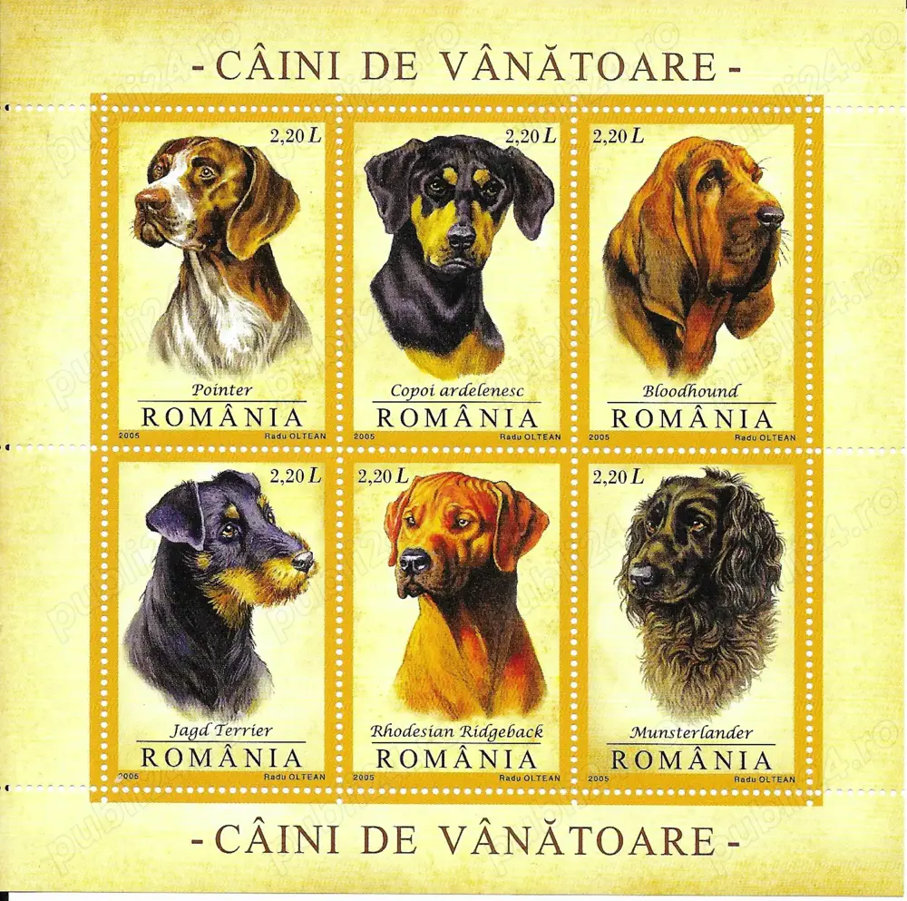 Romania 2005 - Caini de vanatoare, bloc de 6, MNH, LP1694a