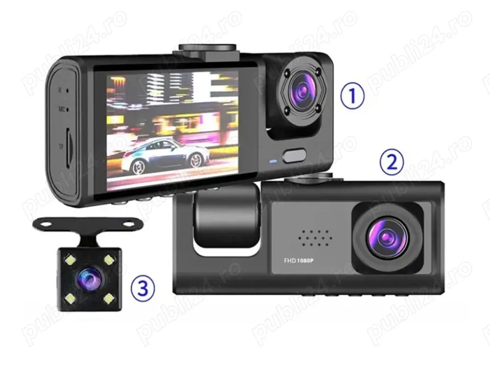 Set 3 camere auto masina 1080P Full HD 32GB 170 unghi larg LCD H.264