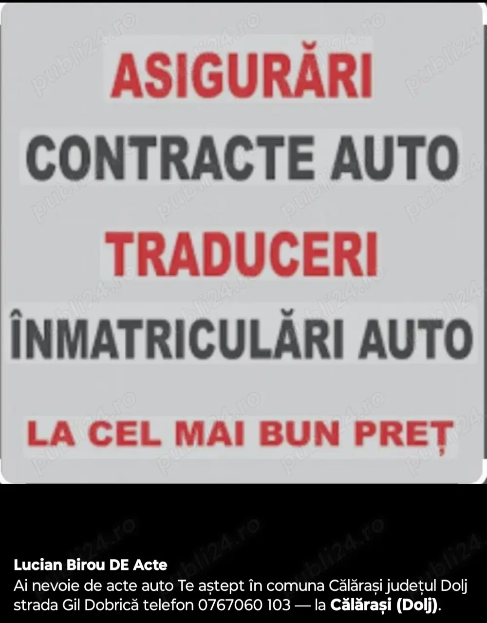 Acte auto în comuna Călărași județul Dolj 