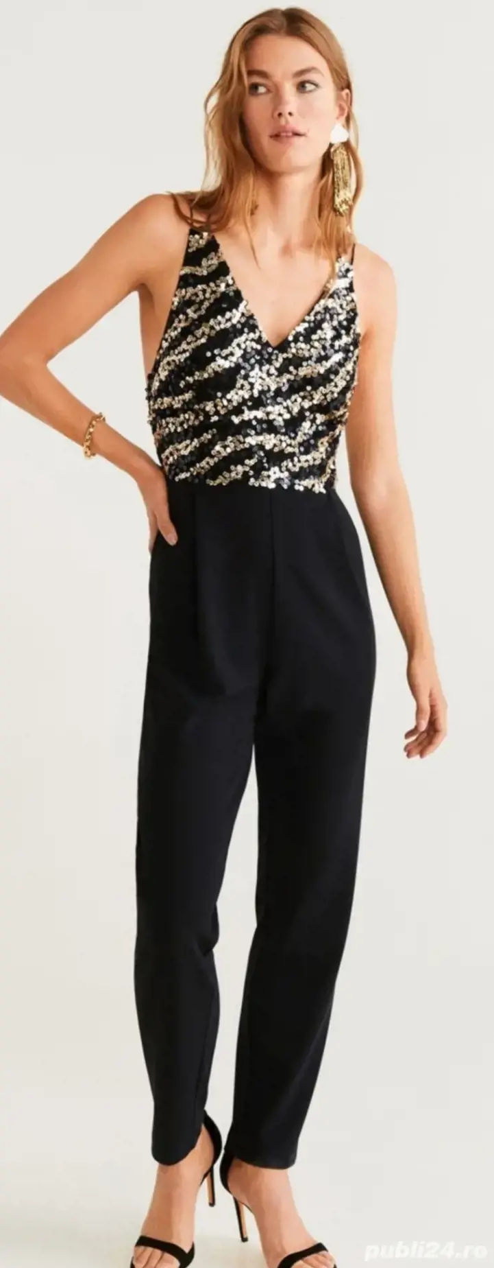 Salopeta neagră Mango paiete S 