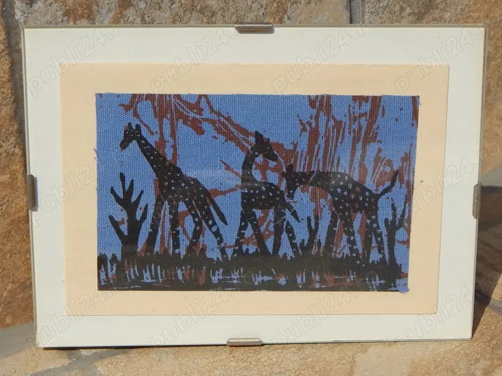 Tablou textil protectie sticla motive africane girafe savana 18x13 cm