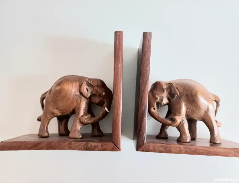2 Capete cărți, suport cărți din lemn , elefanți
