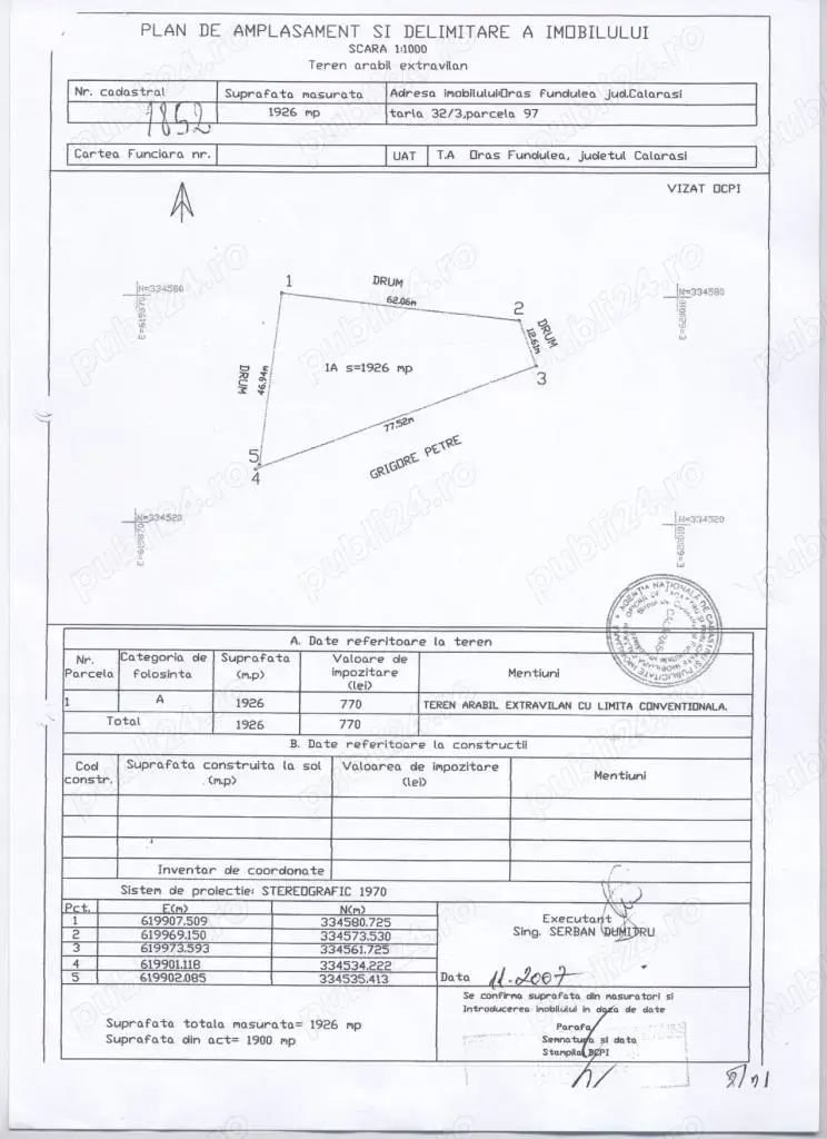 Vand teren intravilan 1926mp Gostilele jud Calarași