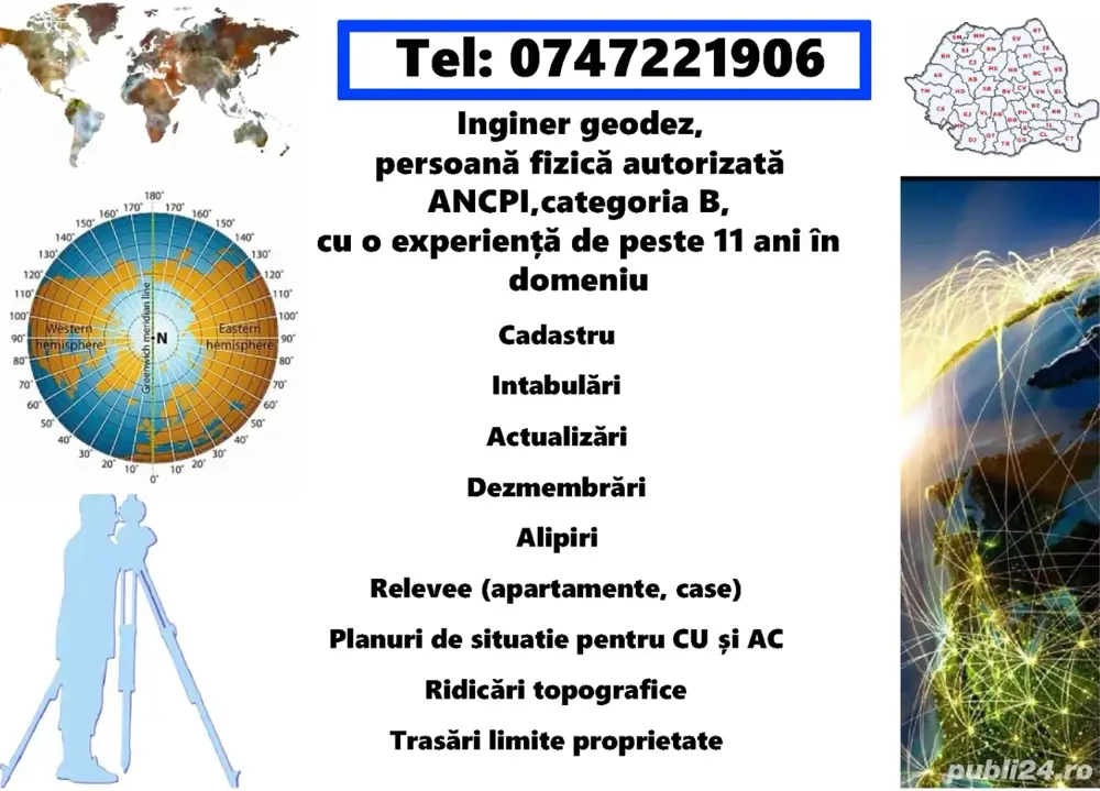 Inginer topograf - Cadastru Intabulări Actualizări Dezmembrări Alipiri Relevee Ridicări_Topo Trasări