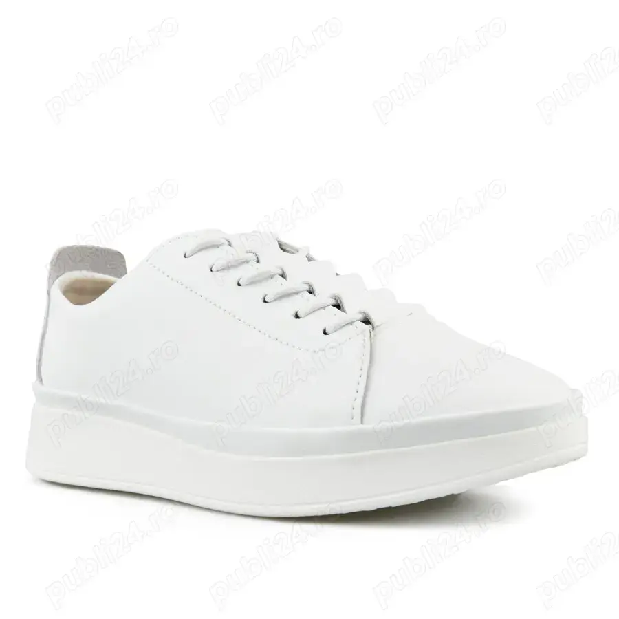 Adidasi piele naturala, alb, unisex, mar.39.5 - 25.5 cm, talpa 3 cm