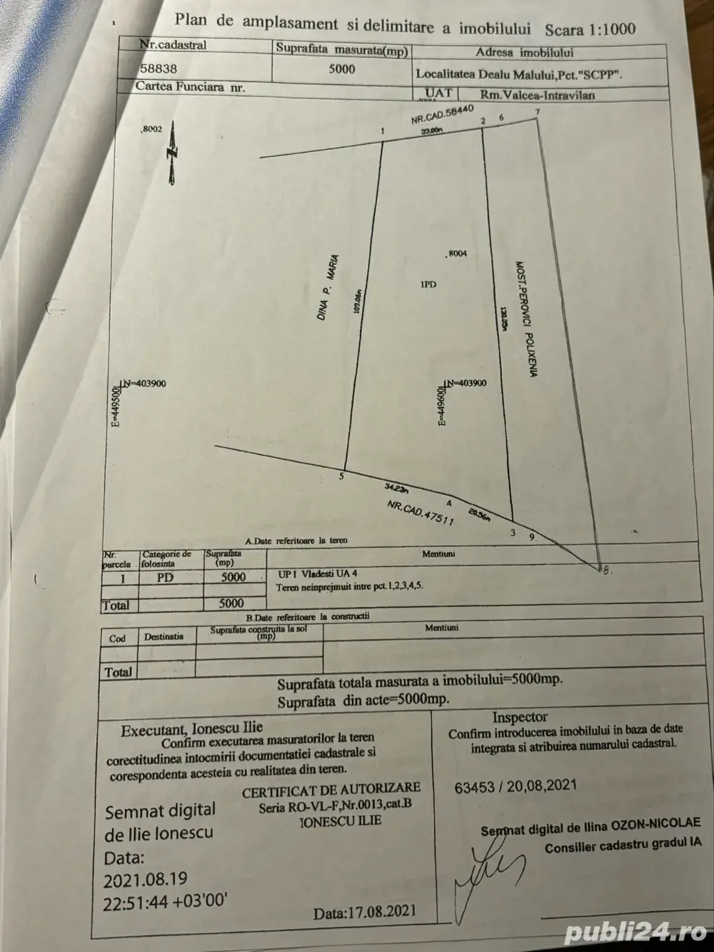 Vand teren intravilan 5000mp3 padure dealul malului valcea