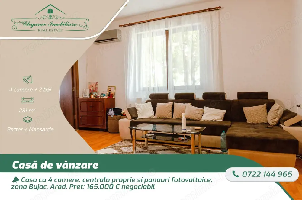 Casa cu 4 camere, centrala proprie si panouri fotovoltaice, zona Bujac, Arad