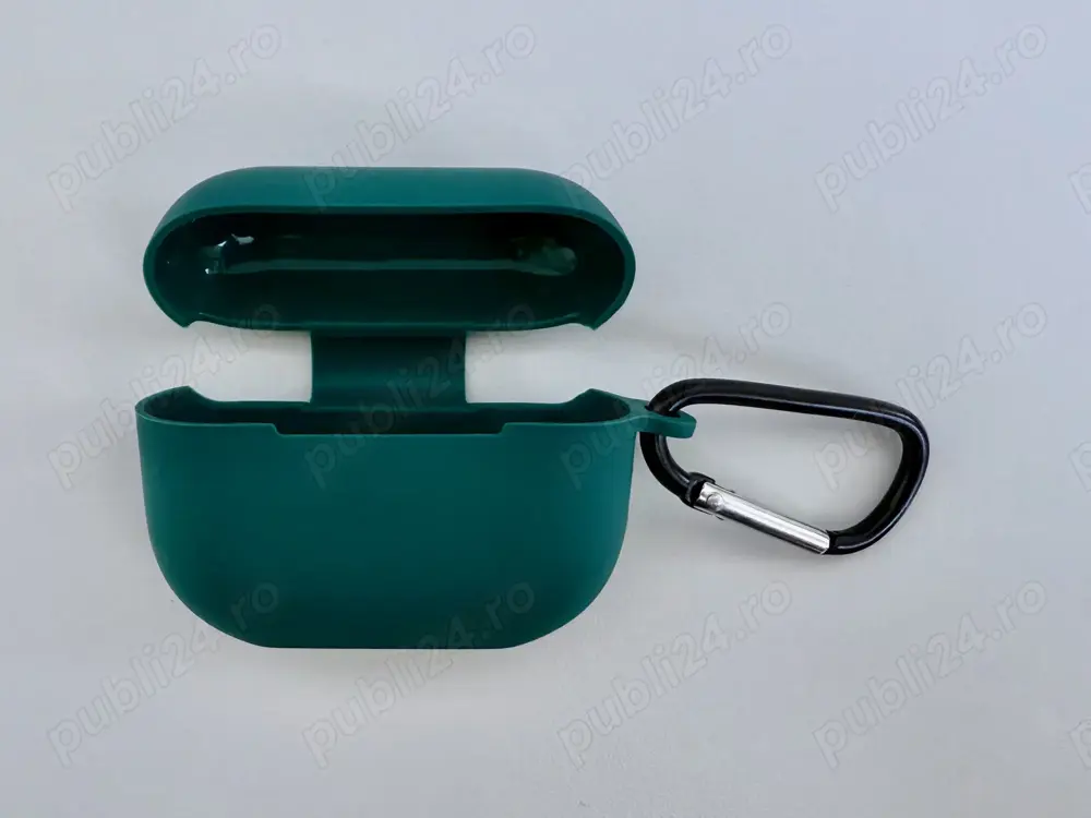 Husa Silicon Protectie pentru Apple AirPods Pro 1 din silicon moale - breloc carabina - verde