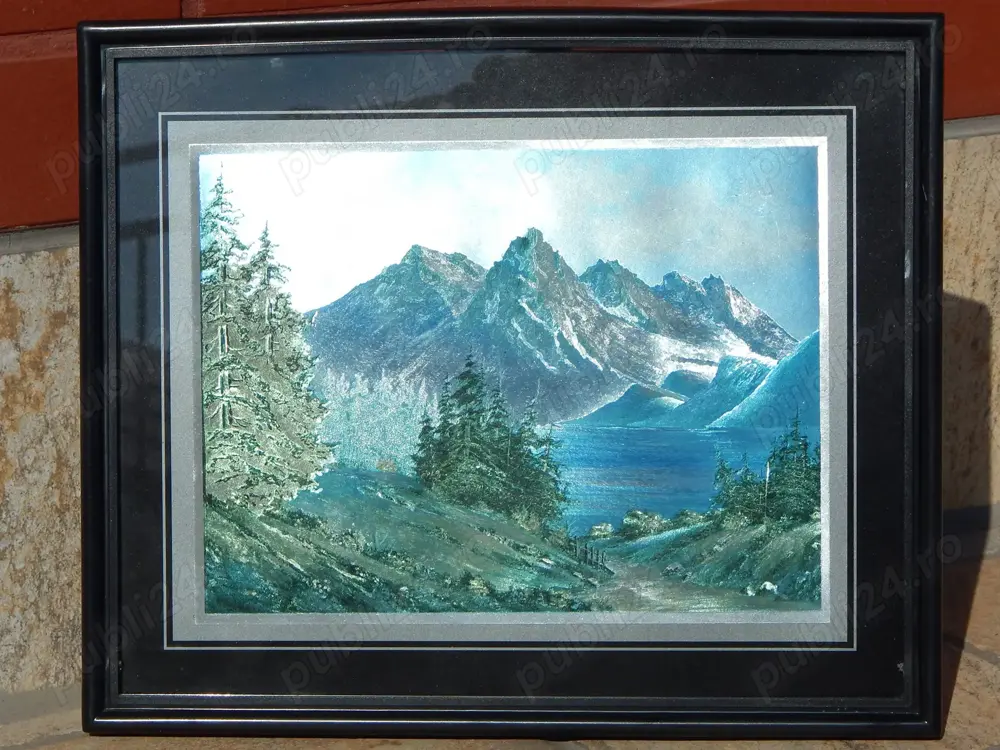 Tablou cu protectie sticla - pictura cu efect 3D peisaj montan cu lac