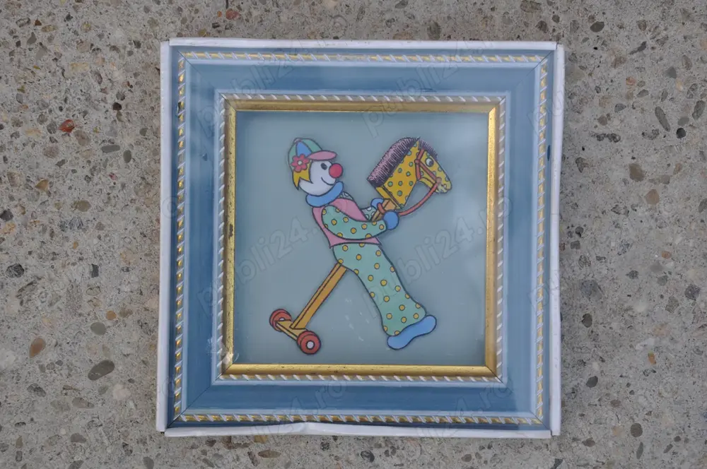 Tablou mic vintage, camera copii, rama de lemn