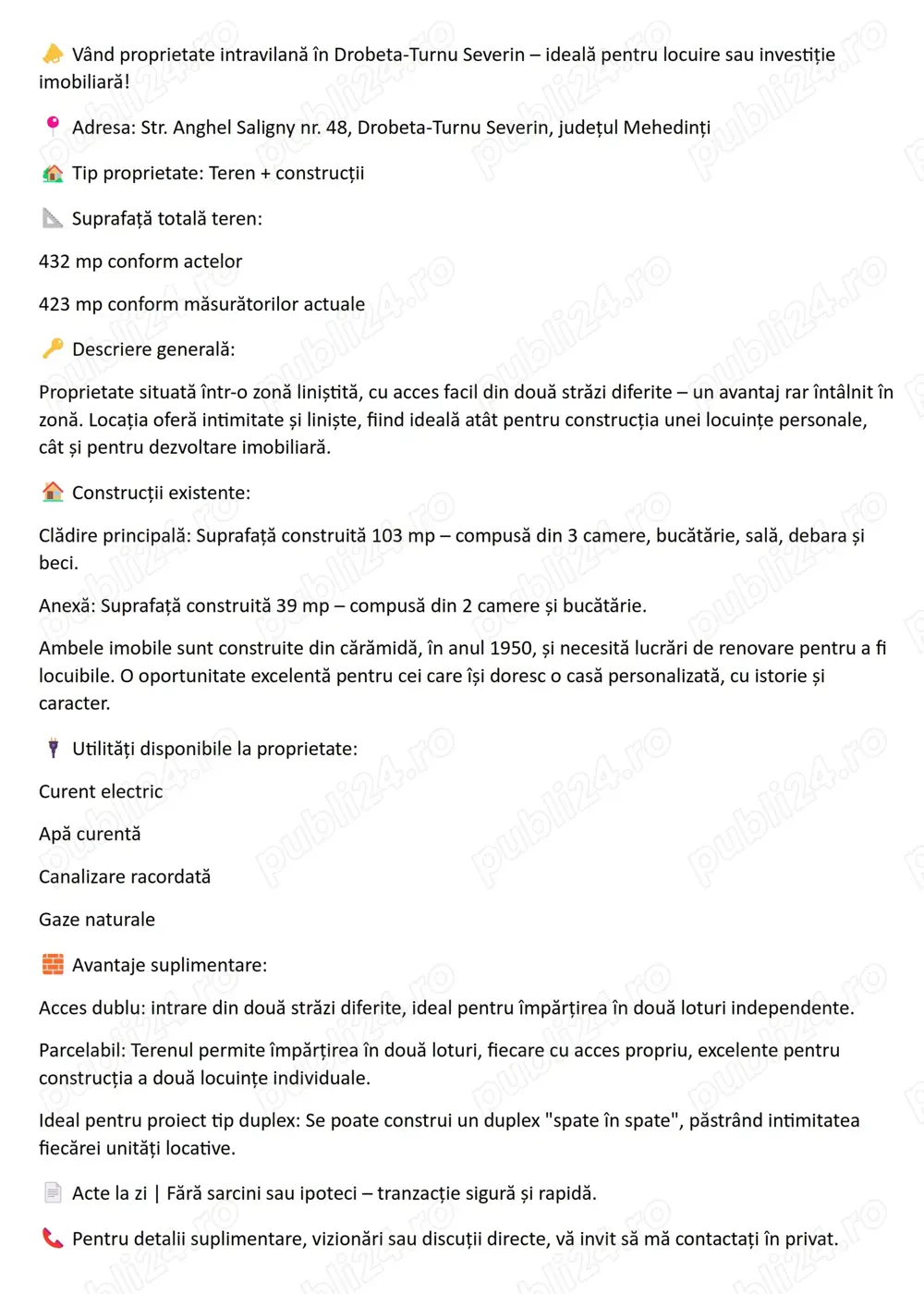  Vând proprietate intravilană în Drobeta-Turnu Severin 