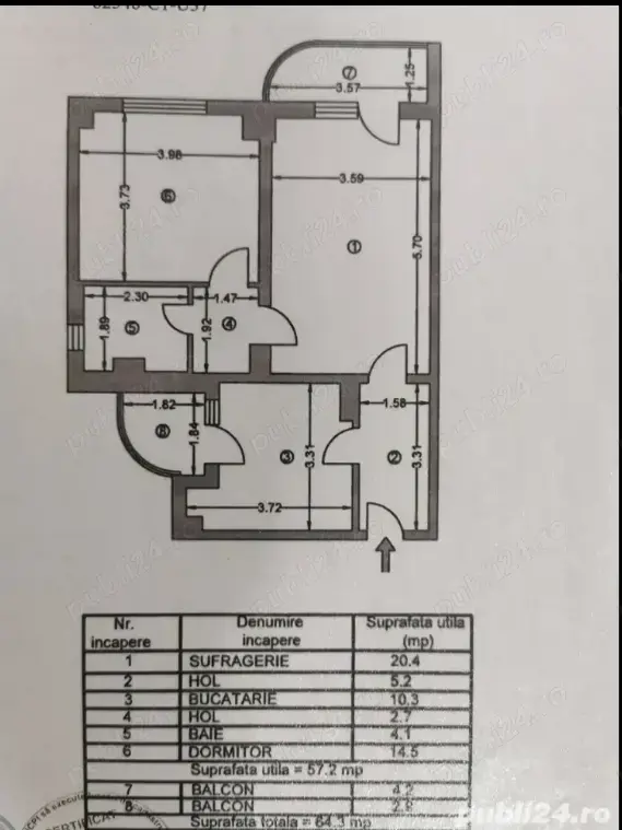 2 camere Fratii Golesti etaj 1din9 60mp bloc 1987  87000euro