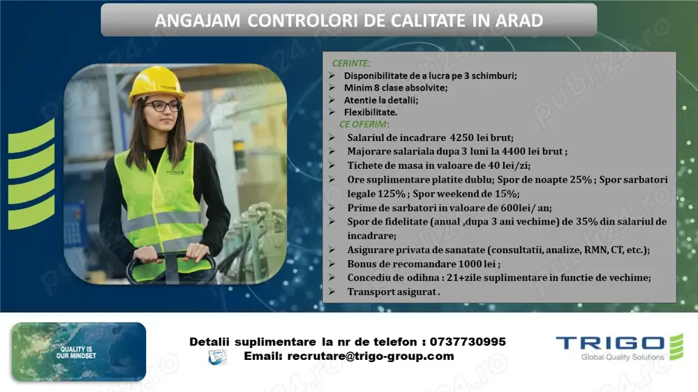 Angajam controlori de calitate in Arad