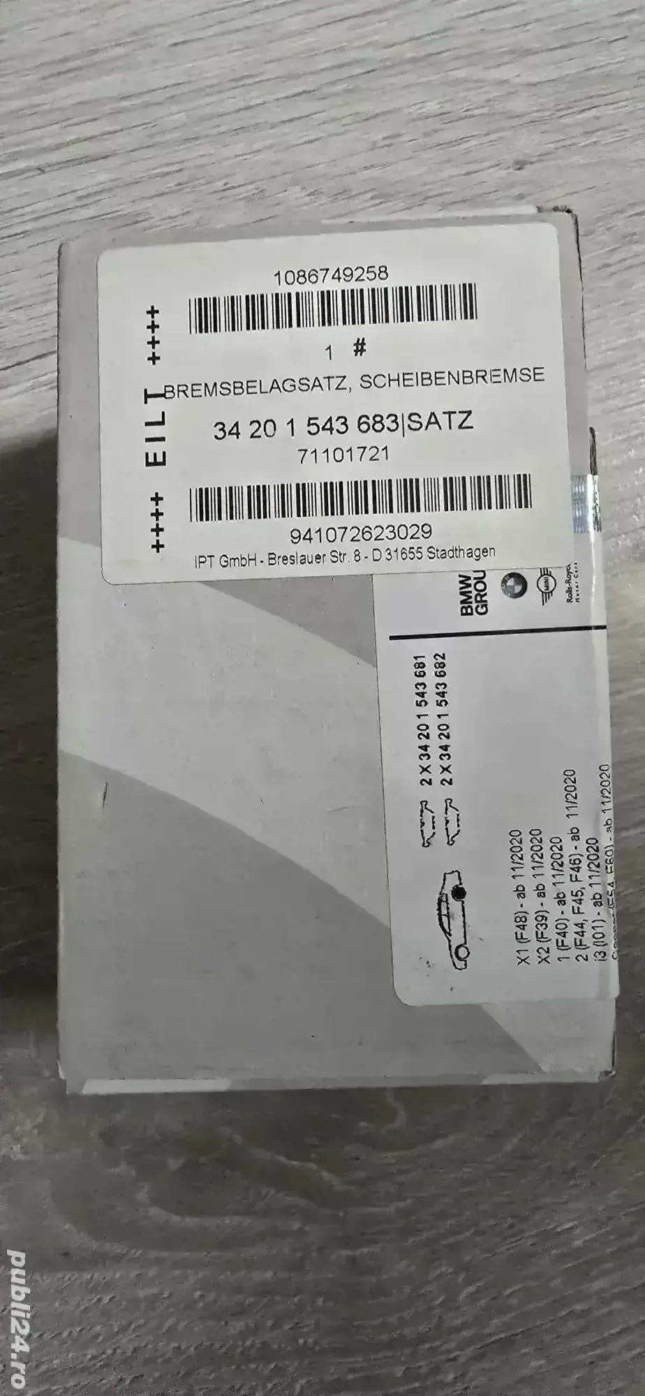 Placute frana originale puntea spate BMW 34 20 1543 683