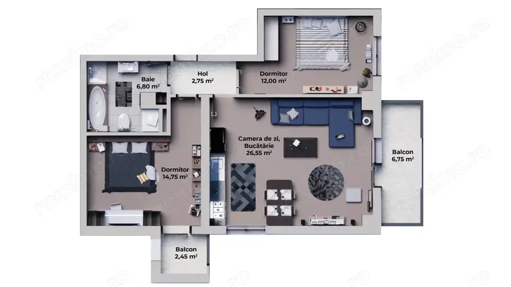 Apartament de vanzare, cu 3 camere, 60 mp, zona Ansamblul Vest Residence