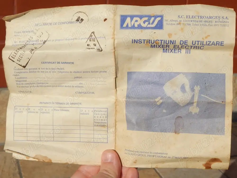 Carte instructiuni folosire mixer III Electroarges Romania anii 1990