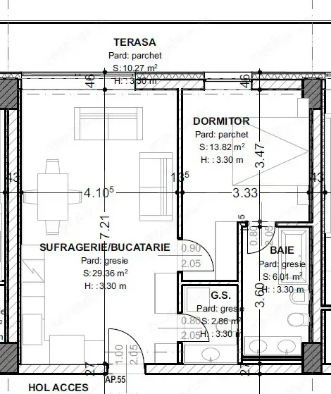 Apartament de vanzare, cu 2 camere, 62 mp, terasă 10 mp, zona centrala