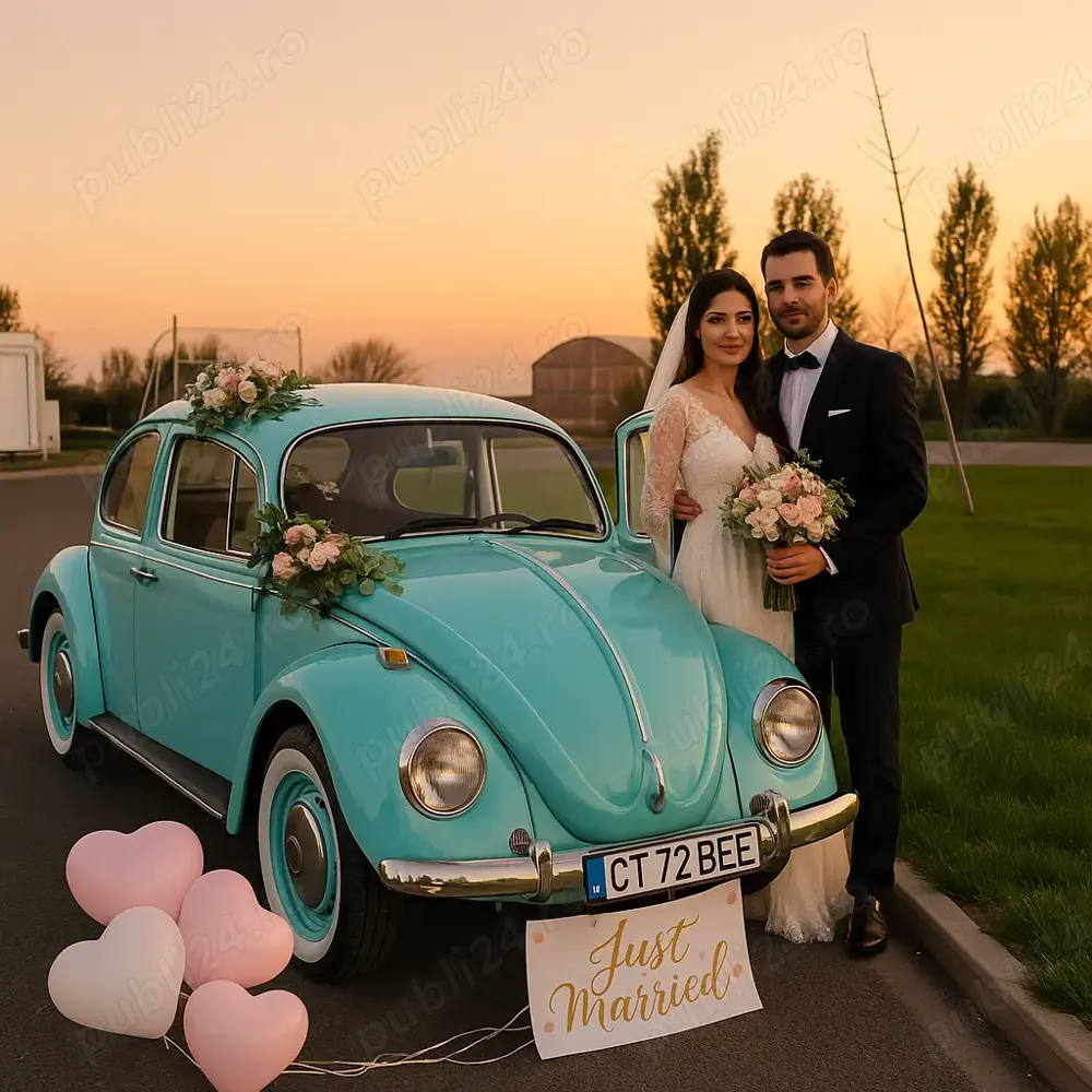 Inchiriez masina retro de epoca VW Beetlee, Zastava pentru nunta