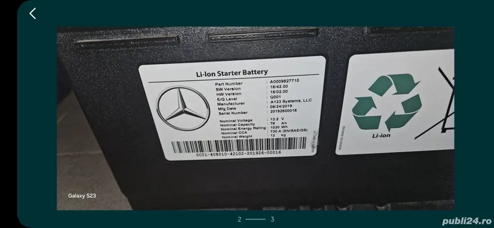 Acumulator OEM Mercedes Li Ion 730 A EN  A0009827710