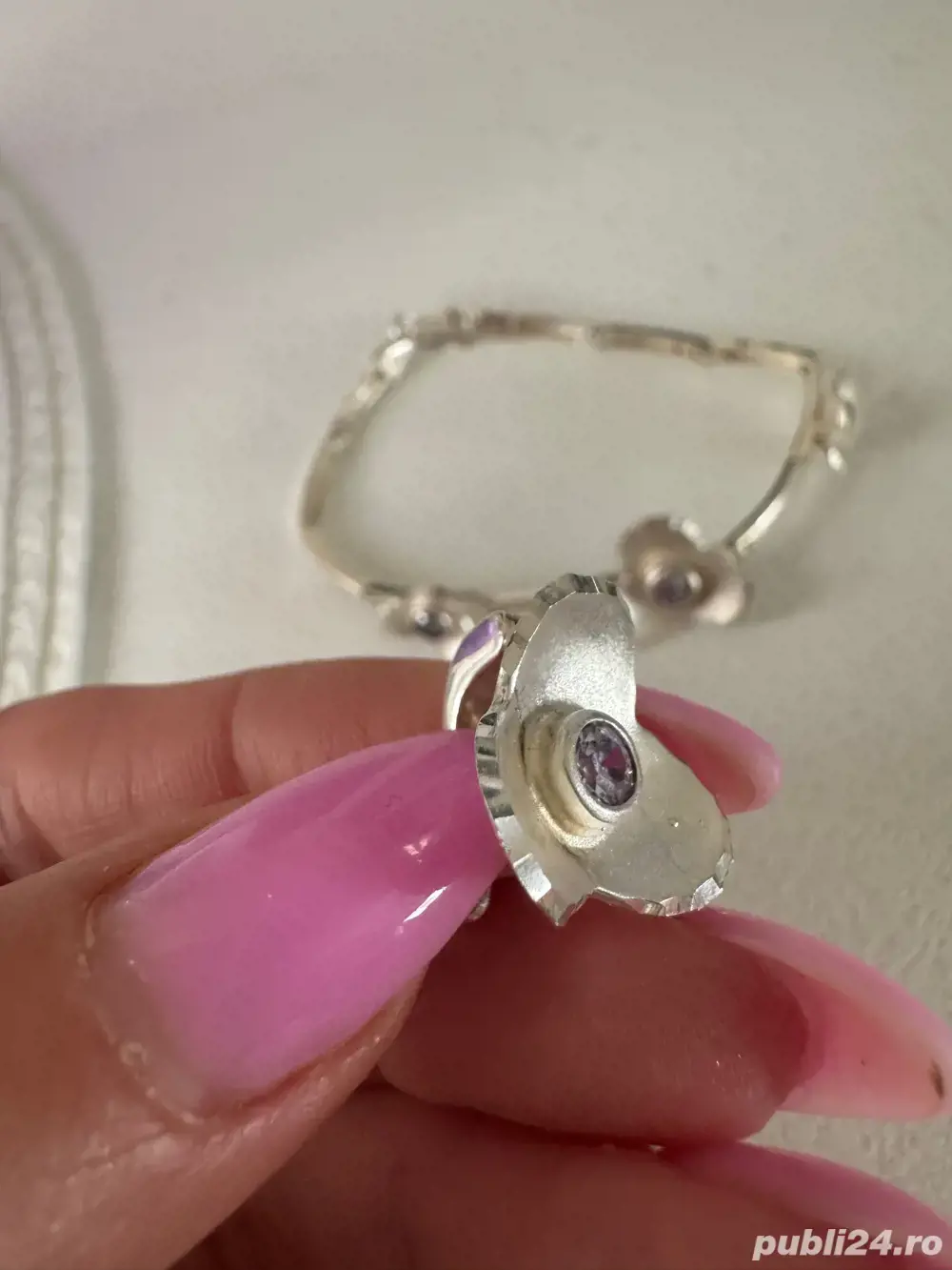 set argint 925, colier, bratara si cercei model floral 