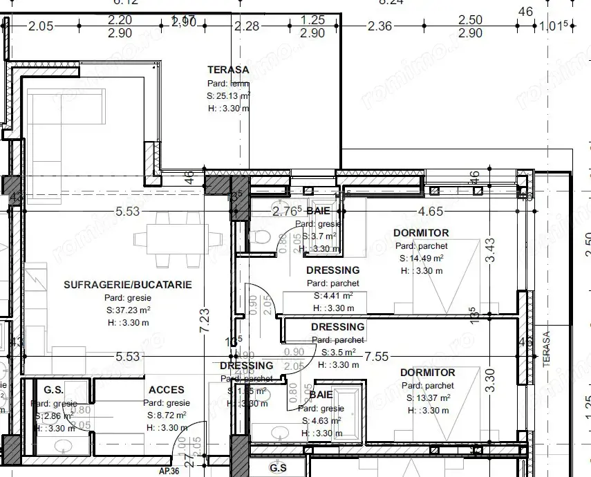 Apartament 3 camere, 93,5 mp, terasă 32,5 mp, zona centrala 