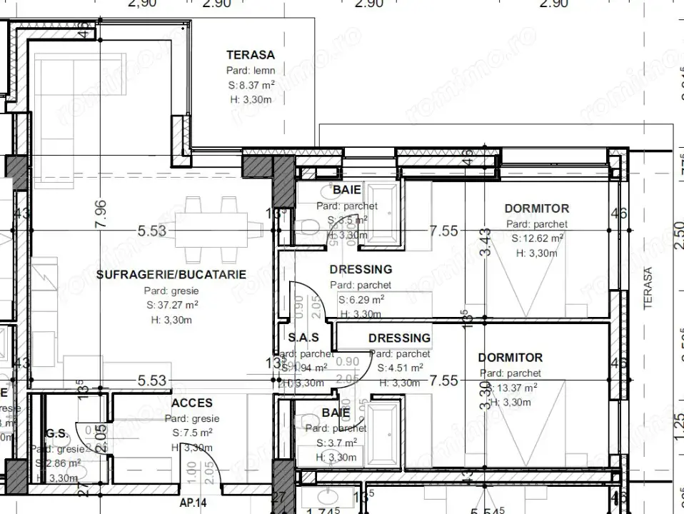 Apartament 3 camere, 93,5 mp, terasă 15,4 mp, zona centrala  Apartament 3 camere, 93,5 mp, terasă 15,4 mp, zona centrala
