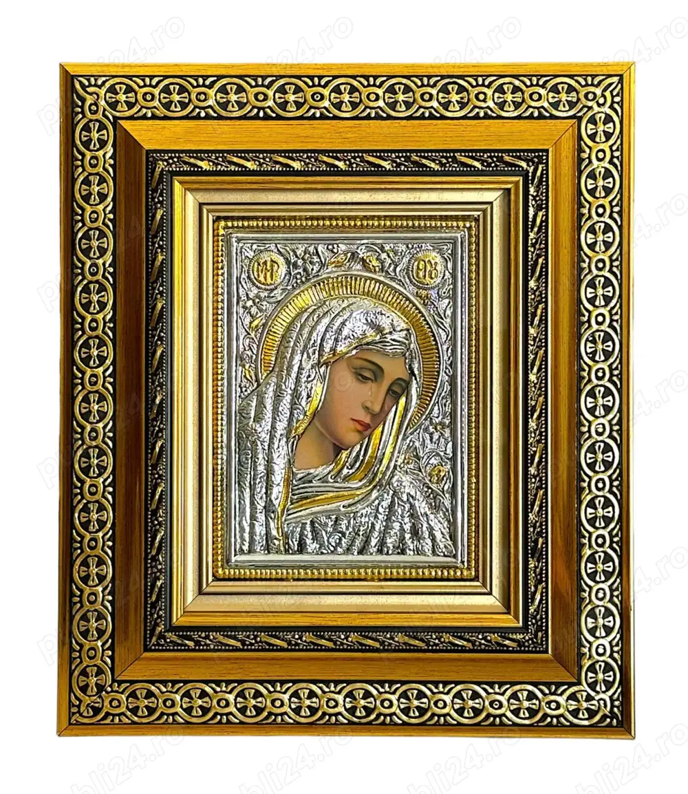 Icoane Argintate-Maica Domnului Lacrima,Mantuitorul cu Spini si alti Sfinti Relief 3 D