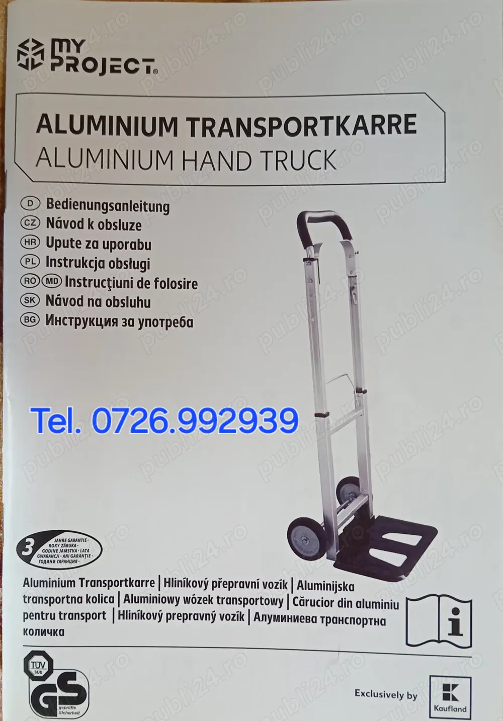 Vand carucior din aluminiu pt. transport, nou