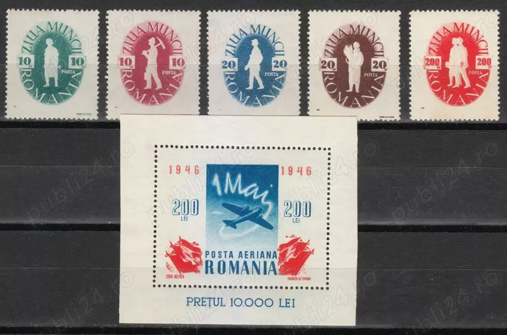 Timbre Romania 1946 LP 195 si 196 serie + colita MNH