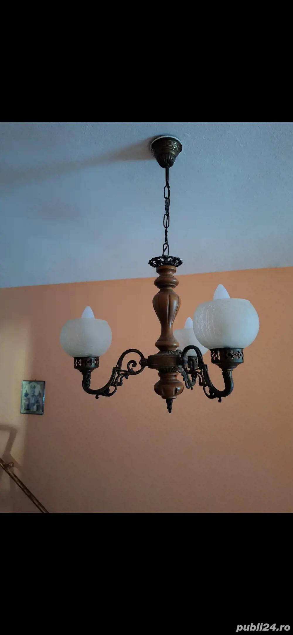 candelabru rustic lemn+arama