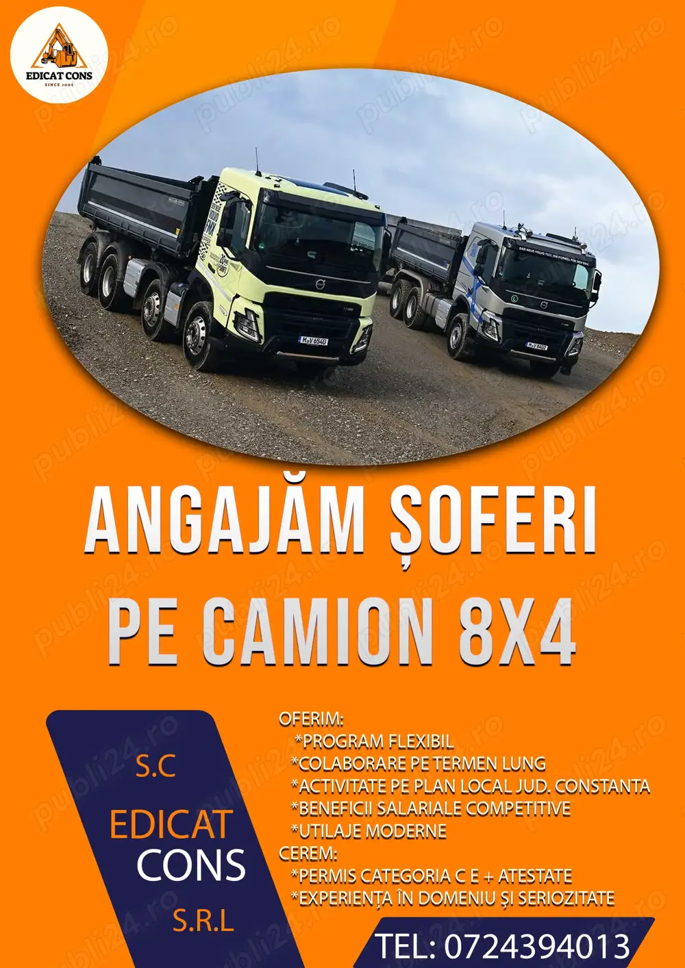 Angajez soferi camion 8x4 ( Utilaje de constructii , camion, buldo )