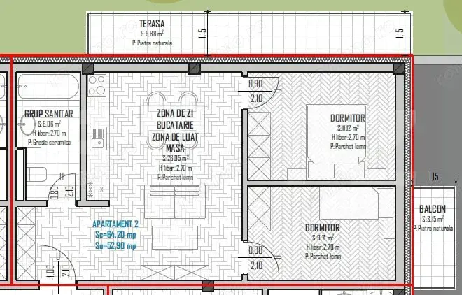 Apartament 2 camere, 53mp, bloc nou, zona Regal, Baciu Apartament 2 camere, 53mp, bloc nou, zona Regal, Baciu
