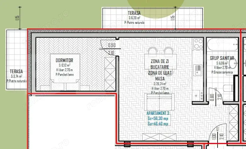 Apartament 2 camere, 46mp, bloc nou, zona Regal, Baciu